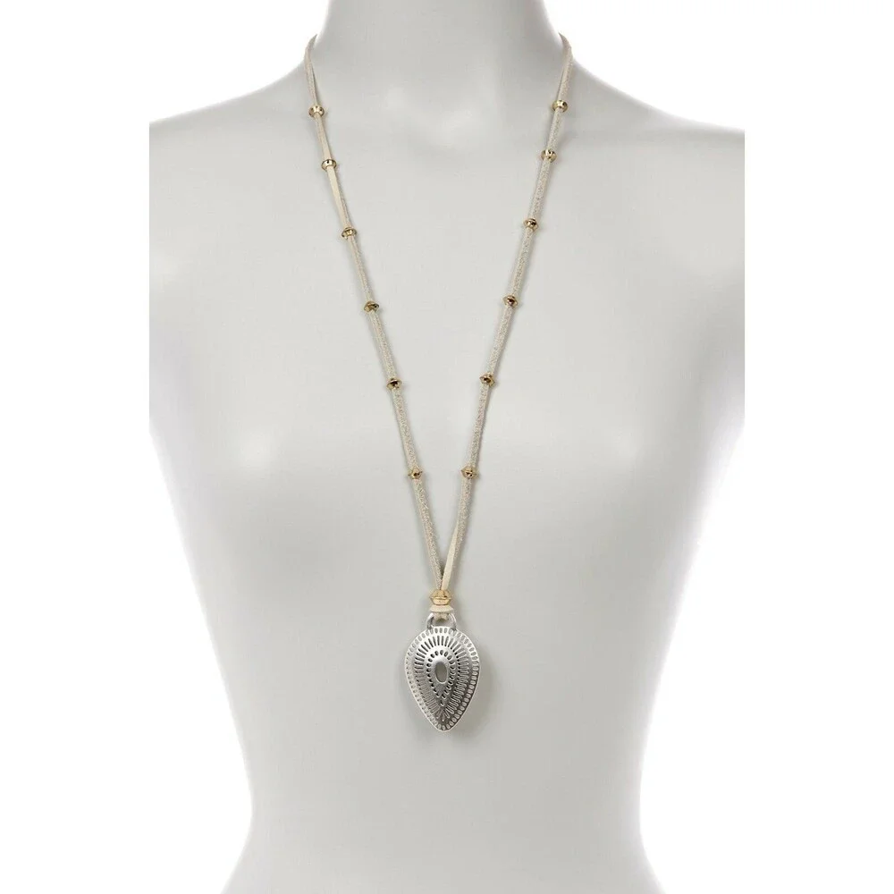 Lucky Brand Two-Tone Teardrop Pendant Leather Necklace
